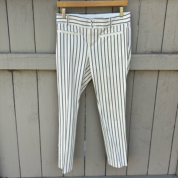 by Anthropologie The Essential Slim White With Blue Stripes Pants Nautical Sz 4 - Picture 1 of 7